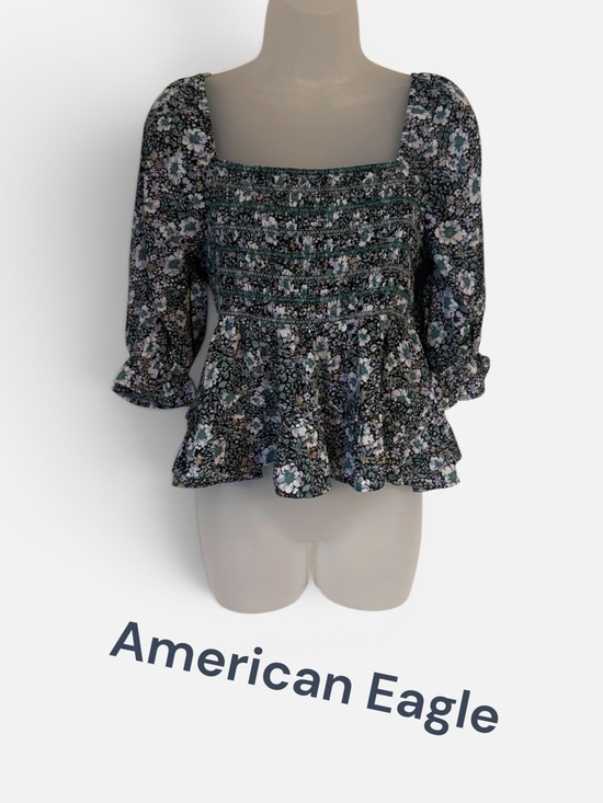 American Eagle Outfitters Tops - American Eagle Outfitters Green Floral Smocked Peplum Top   SMALL   #14